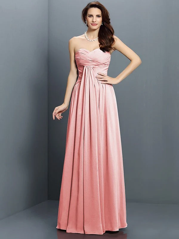 Gorgeous Sweetheart Pleats Sleeveless Long Satin Bridesmaid Dresses - Image 21