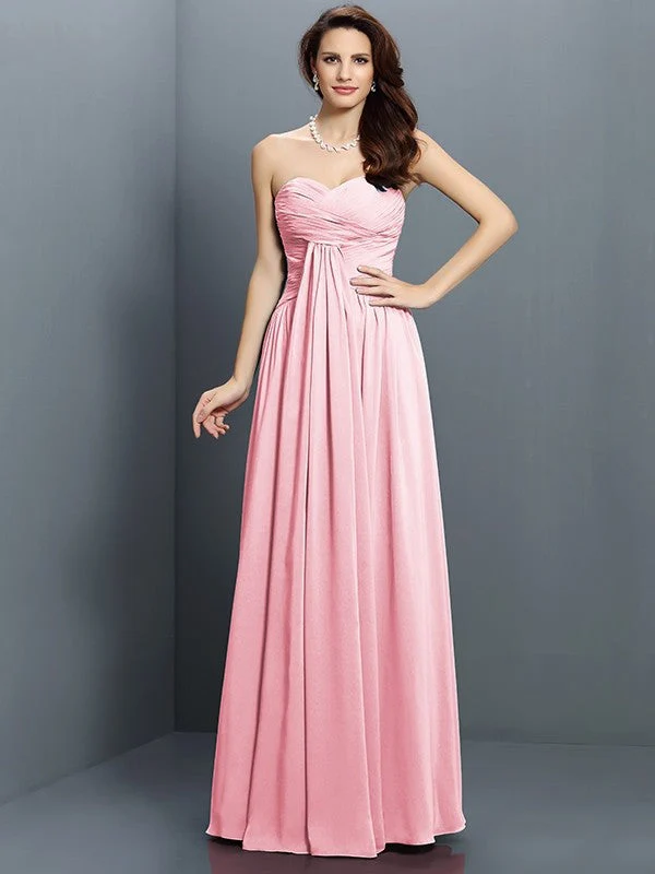 Gorgeous Sweetheart Pleats Sleeveless Long Satin Bridesmaid Dresses - Image 22