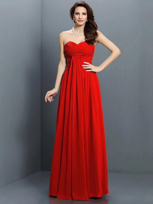 Gorgeous Sweetheart Pleats Sleeveless Long Satin Bridesmaid Dresses - Image 23