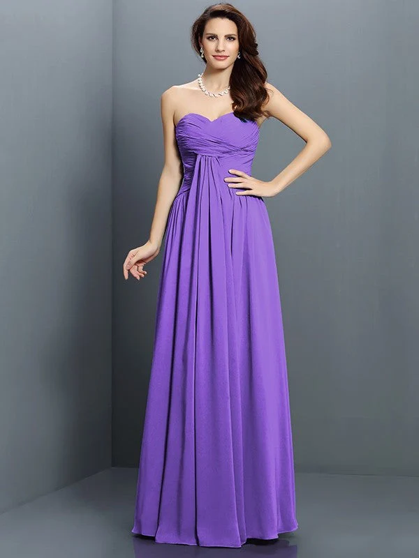 Gorgeous Sweetheart Pleats Sleeveless Long Satin Bridesmaid Dresses - Image 24