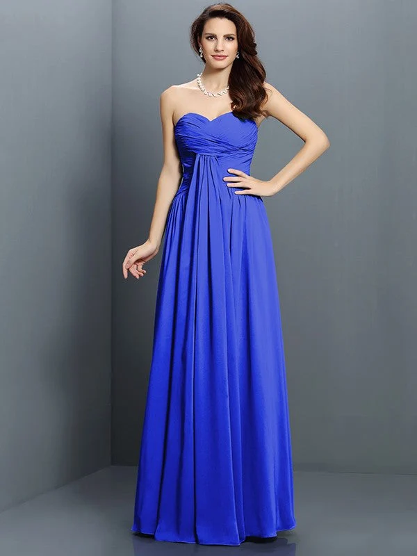 Gorgeous Sweetheart Pleats Sleeveless Long Satin Bridesmaid Dresses - Image 25