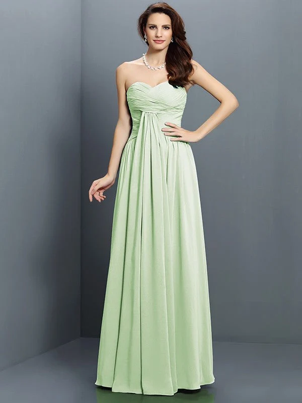 Gorgeous Sweetheart Pleats Sleeveless Long Satin Bridesmaid Dresses - Image 26