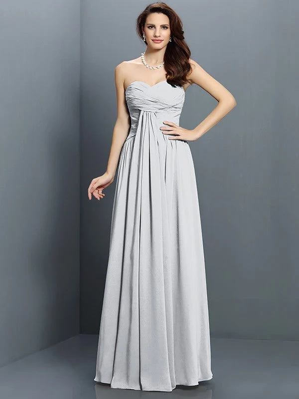 Gorgeous Sweetheart Pleats Sleeveless Long Satin Bridesmaid Dresses - Image 27