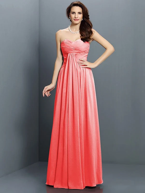 Gorgeous Sweetheart Pleats Sleeveless Long Satin Bridesmaid Dresses - Image 28