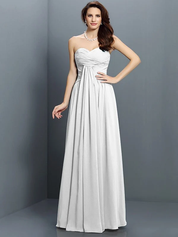 Gorgeous Sweetheart Pleats Sleeveless Long Satin Bridesmaid Dresses - Image 29