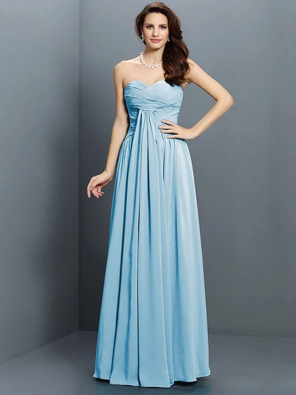 Gorgeous Sweetheart Pleats Sleeveless Long Satin Bridesmaid Dresses - Image 3