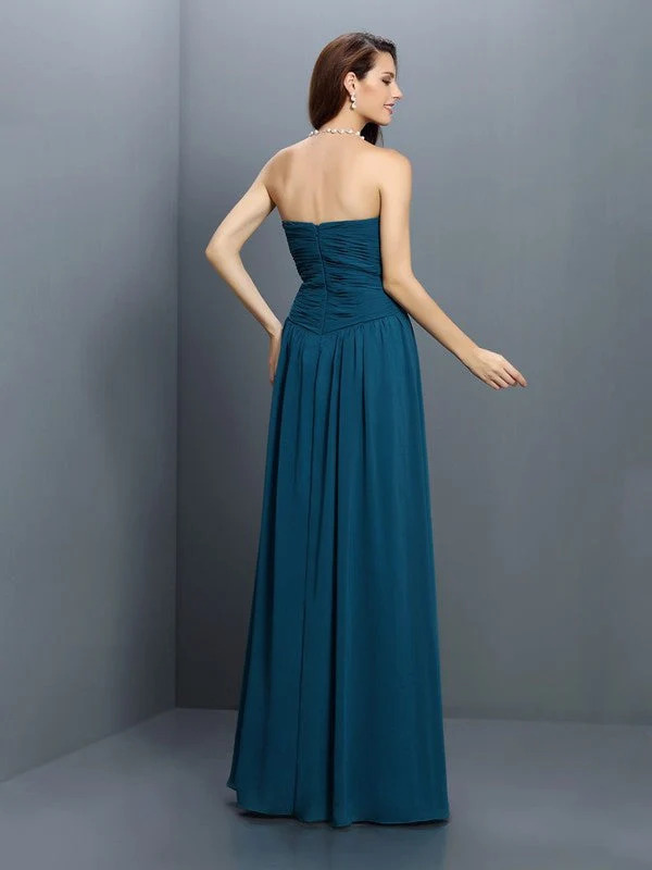 Gorgeous Sweetheart Pleats Sleeveless Long Satin Bridesmaid Dresses - Image 30