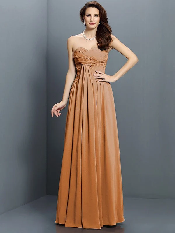 Gorgeous Sweetheart Pleats Sleeveless Long Satin Bridesmaid Dresses - Image 4