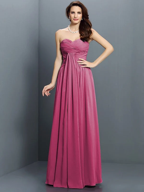 Gorgeous Sweetheart Pleats Sleeveless Long Satin Bridesmaid Dresses - Image 5