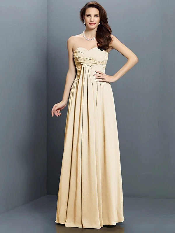 Gorgeous Sweetheart Pleats Sleeveless Long Satin Bridesmaid Dresses - Image 6