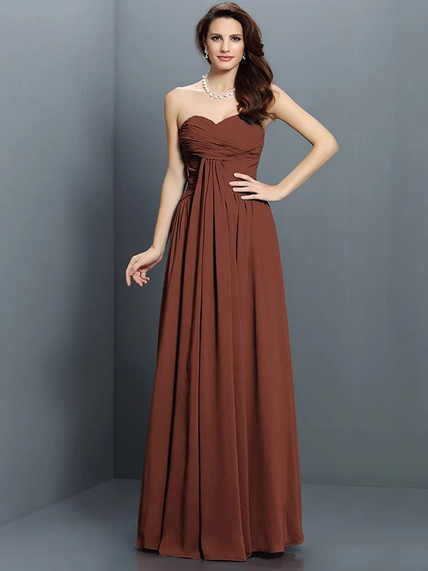Gorgeous Sweetheart Pleats Sleeveless Long Satin Bridesmaid Dresses - Image 7
