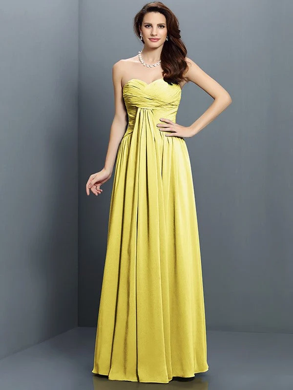 Gorgeous Sweetheart Pleats Sleeveless Long Satin Bridesmaid Dresses - Image 8