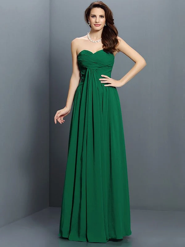 Gorgeous Sweetheart Pleats Sleeveless Long Satin Bridesmaid Dresses - Image 9