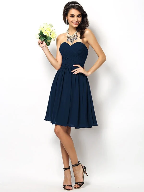 Gorgeous Sweetheart Pleats Sleeveless Short Chiffon Bridesmaid Dresses - Image 10