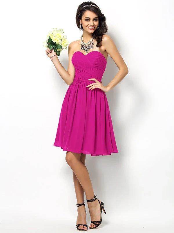 Gorgeous Sweetheart Pleats Sleeveless Short Chiffon Bridesmaid Dresses - Image 11