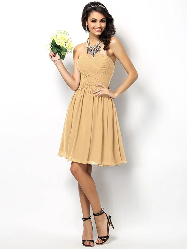Gorgeous Sweetheart Pleats Sleeveless Short Chiffon Bridesmaid Dresses - Image 12