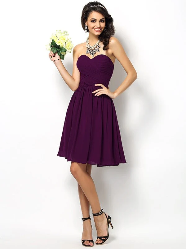 Gorgeous Sweetheart Pleats Sleeveless Short Chiffon Bridesmaid Dresses - Image 13