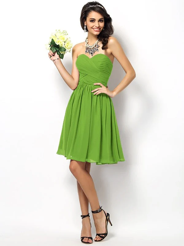 Gorgeous Sweetheart Pleats Sleeveless Short Chiffon Bridesmaid Dresses - Image 14
