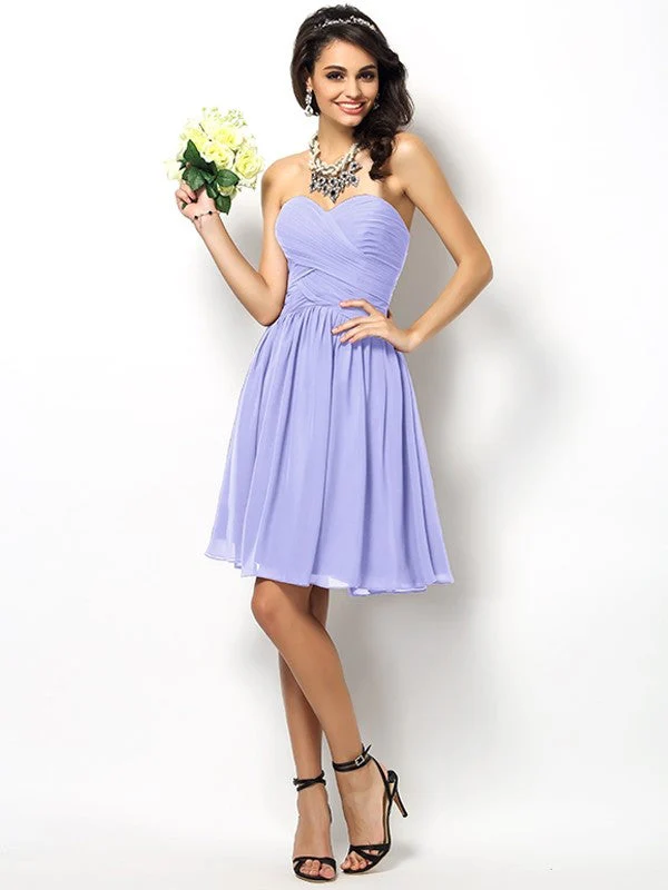 Gorgeous Sweetheart Pleats Sleeveless Short Chiffon Bridesmaid Dresses - Image 16