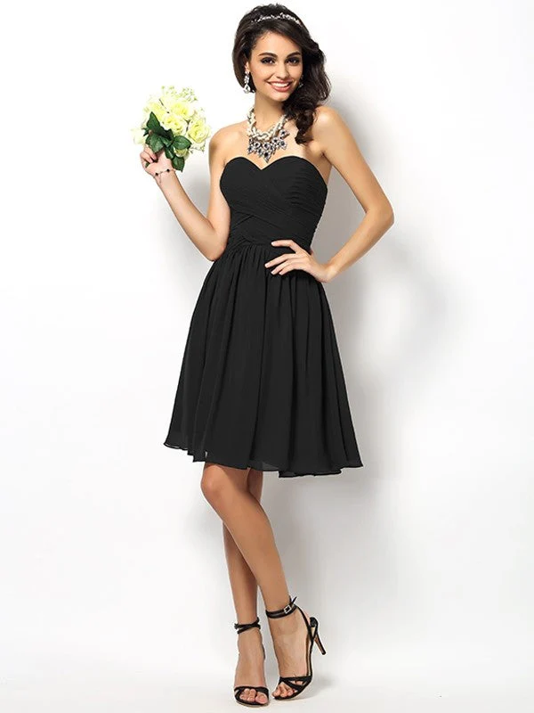 Gorgeous Sweetheart Pleats Sleeveless Short Chiffon Bridesmaid Dresses - Image 2