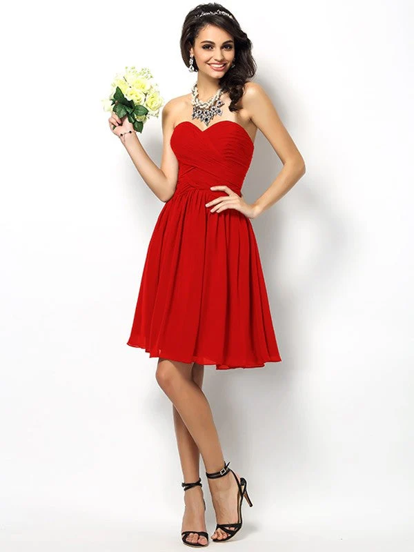 Gorgeous Sweetheart Pleats Sleeveless Short Chiffon Bridesmaid Dresses - Image 22