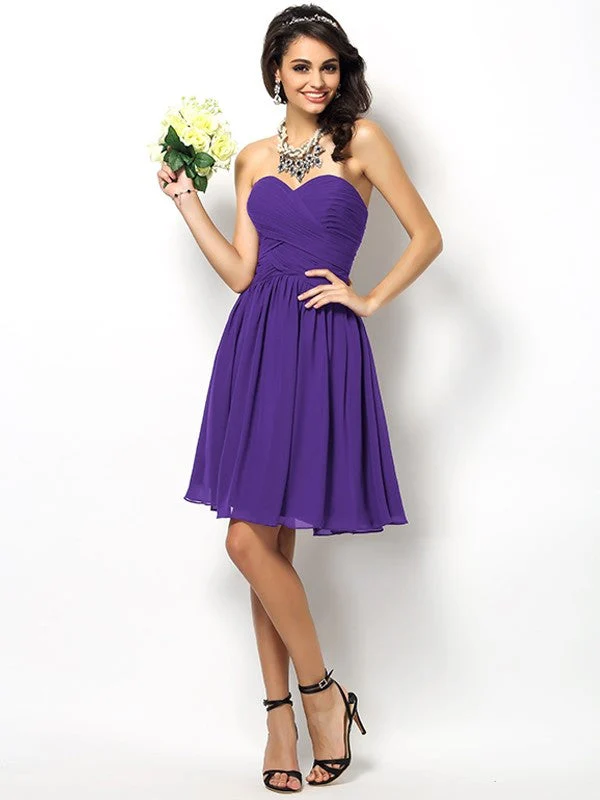 Gorgeous Sweetheart Pleats Sleeveless Short Chiffon Bridesmaid Dresses - Image 23