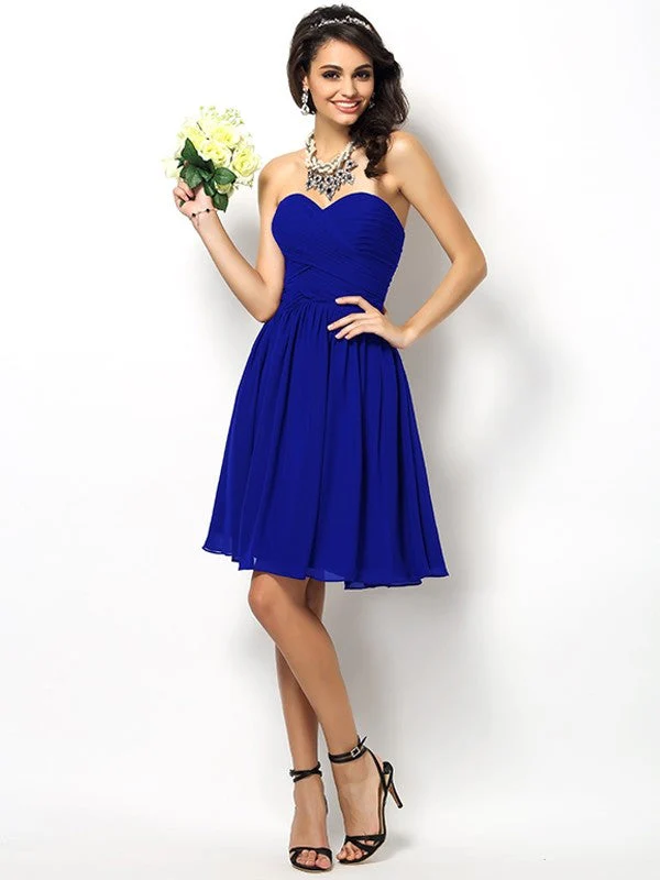 Gorgeous Sweetheart Pleats Sleeveless Short Chiffon Bridesmaid Dresses - Image 24