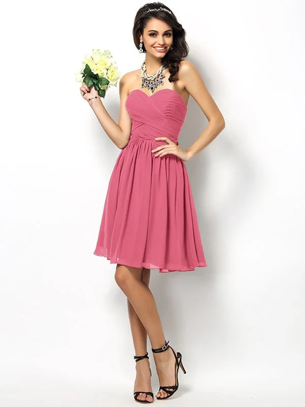 Gorgeous Sweetheart Pleats Sleeveless Short Chiffon Bridesmaid Dresses - Image 27