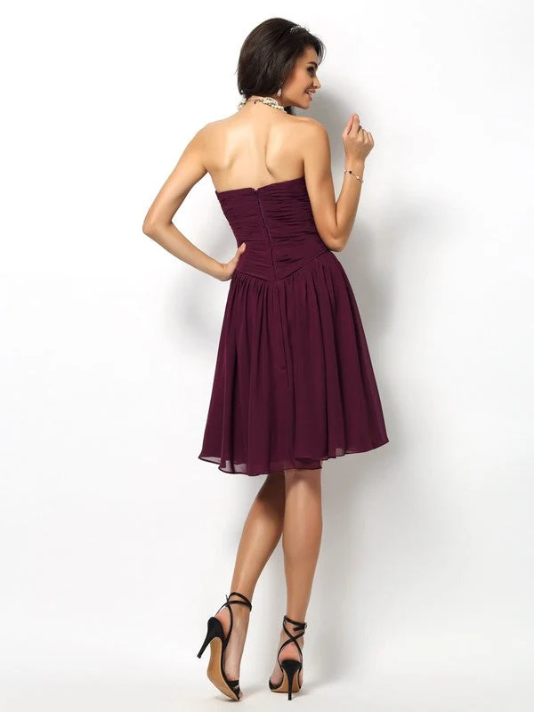 Gorgeous Sweetheart Pleats Sleeveless Short Chiffon Bridesmaid Dresses - Image 30