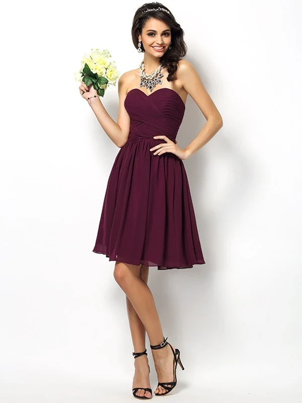 Gorgeous Sweetheart Pleats Sleeveless Short Chiffon Bridesmaid Dresses - Image 5