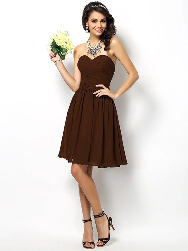 Gorgeous Sweetheart Pleats Sleeveless Short Chiffon Bridesmaid Dresses - Image 7