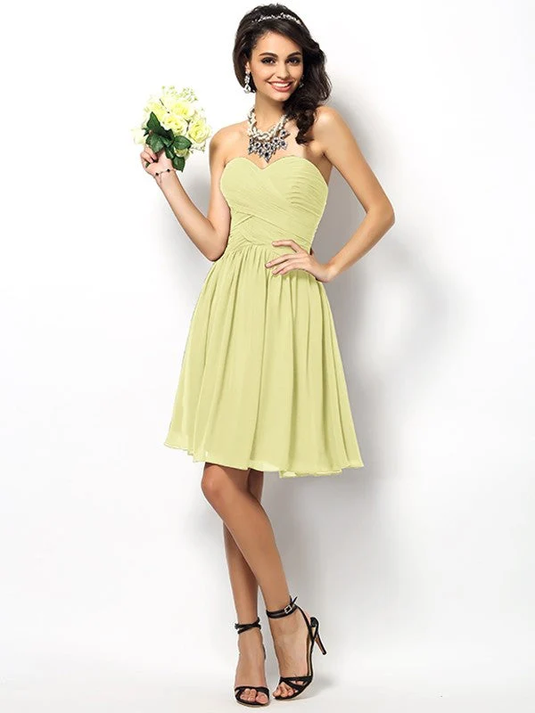 Gorgeous Sweetheart Pleats Sleeveless Short Chiffon Bridesmaid Dresses - Image 8