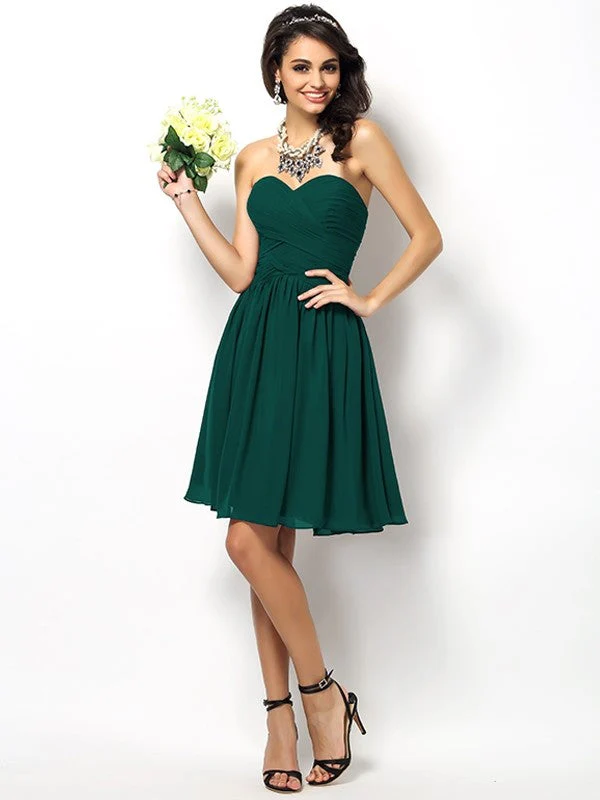 Gorgeous Sweetheart Pleats Sleeveless Short Chiffon Bridesmaid Dresses - Image 9