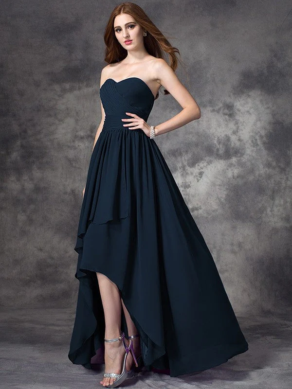 Gorgeous Sweetheart Ruffles Sleeveless High Low Chiffon Bridesmaid Dresses - Image 10