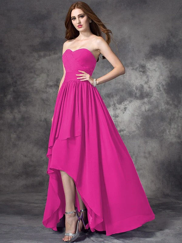 Gorgeous Sweetheart Ruffles Sleeveless High Low Chiffon Bridesmaid Dresses - Image 11