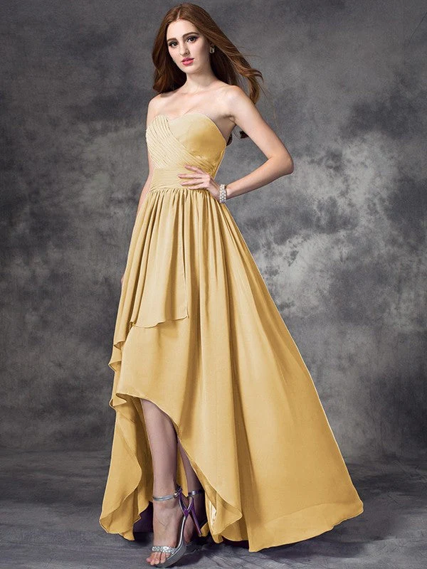 Gorgeous Sweetheart Ruffles Sleeveless High Low Chiffon Bridesmaid Dresses - Image 12