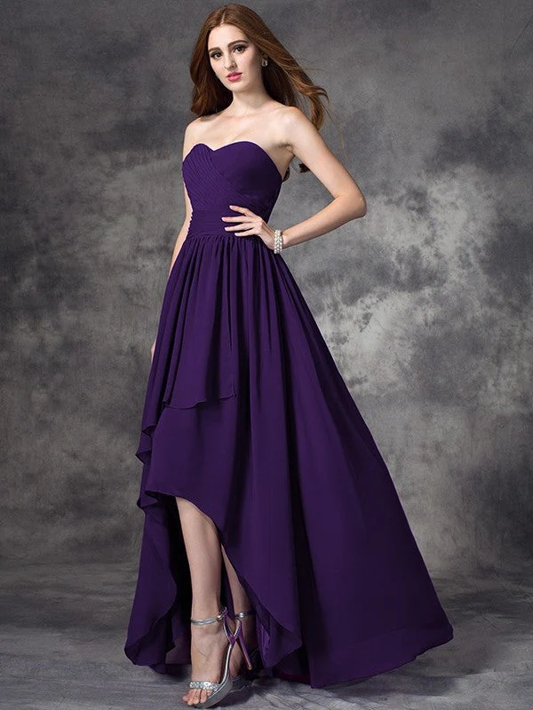 Gorgeous Sweetheart Ruffles Sleeveless High Low Chiffon Bridesmaid Dresses - Image 13