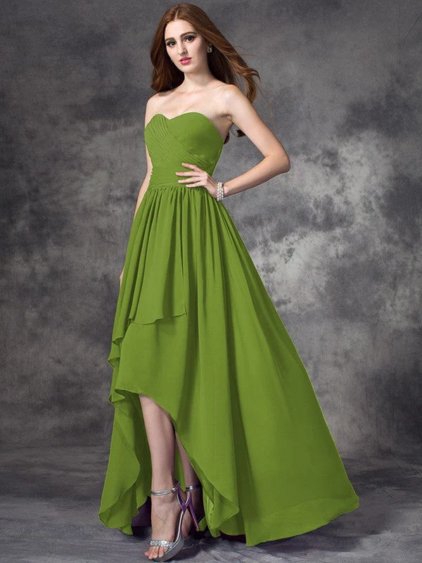 Gorgeous Sweetheart Ruffles Sleeveless High Low Chiffon Bridesmaid Dresses - Image 14