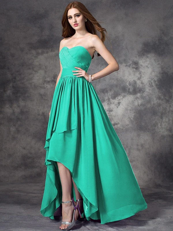 Gorgeous Sweetheart Ruffles Sleeveless High Low Chiffon Bridesmaid Dresses - Image 15