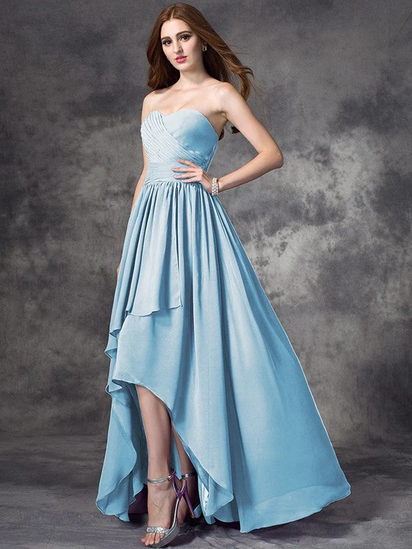 Gorgeous Sweetheart Ruffles Sleeveless High Low Chiffon Bridesmaid Dresses - Image 17