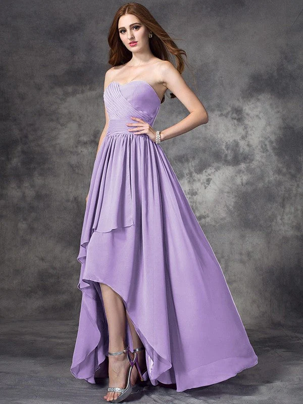 Gorgeous Sweetheart Ruffles Sleeveless High Low Chiffon Bridesmaid Dresses - Image 18
