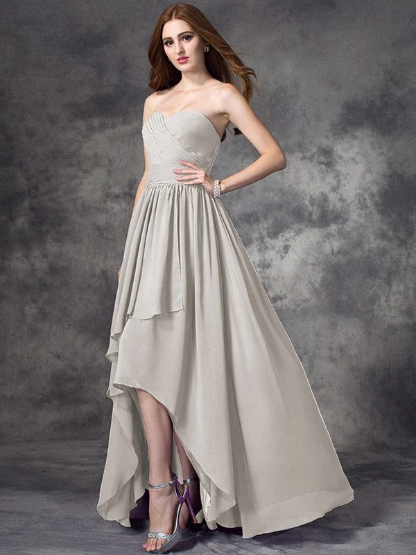 Gorgeous Sweetheart Ruffles Sleeveless High Low Chiffon Bridesmaid Dresses - Image 19