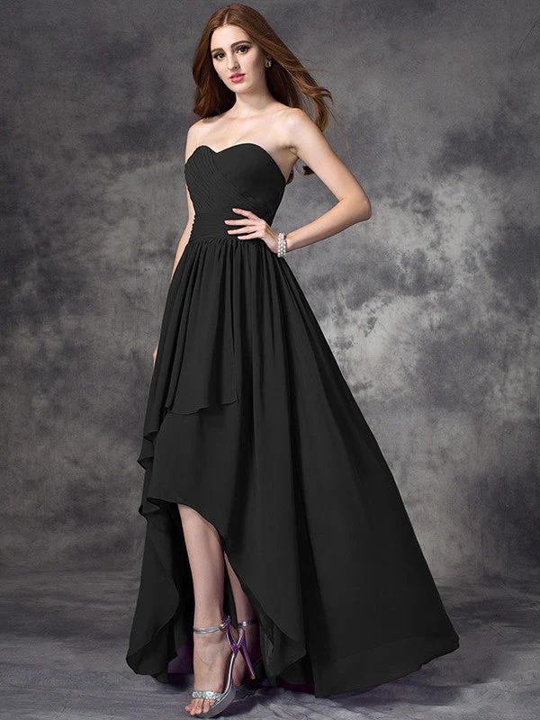 Gorgeous Sweetheart Ruffles Sleeveless High Low Chiffon Bridesmaid Dresses - Image 2