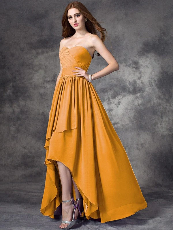 Gorgeous Sweetheart Ruffles Sleeveless High Low Chiffon Bridesmaid Dresses - Image 20