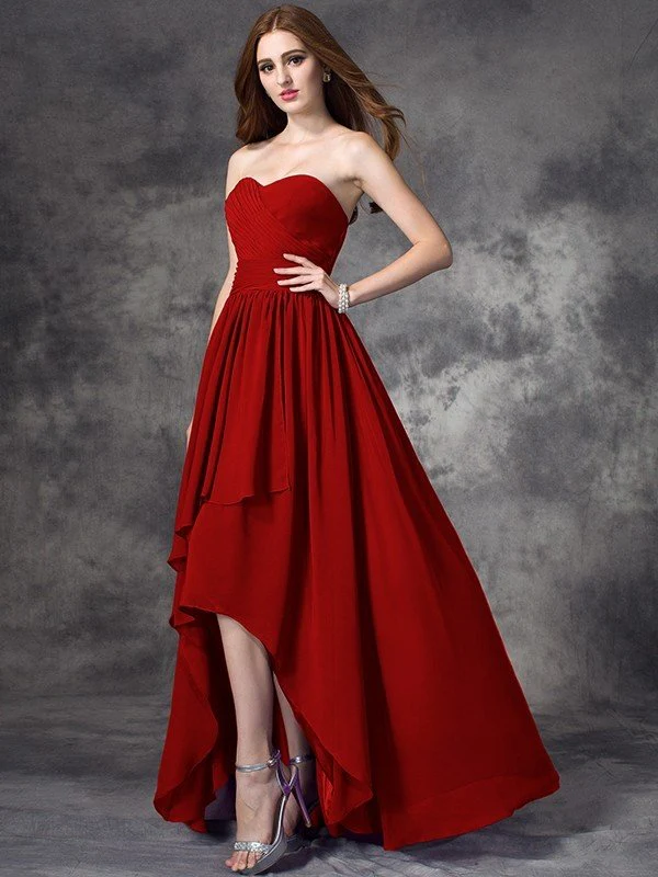 Gorgeous Sweetheart Ruffles Sleeveless High Low Chiffon Bridesmaid Dresses - Image 22