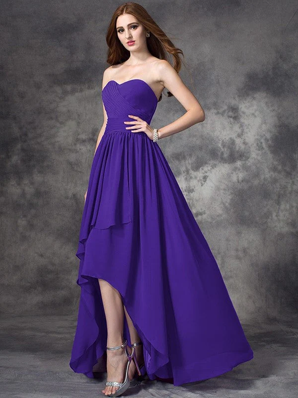 Gorgeous Sweetheart Ruffles Sleeveless High Low Chiffon Bridesmaid Dresses - Image 23