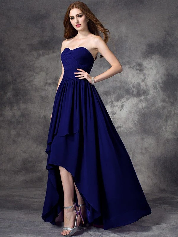 Gorgeous Sweetheart Ruffles Sleeveless High Low Chiffon Bridesmaid Dresses - Image 24