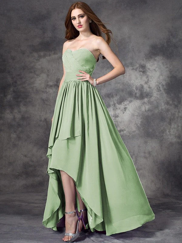 Gorgeous Sweetheart Ruffles Sleeveless High Low Chiffon Bridesmaid Dresses - Image 25