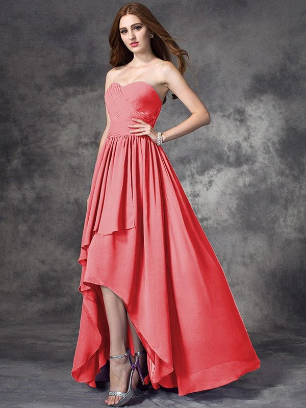Gorgeous Sweetheart Ruffles Sleeveless High Low Chiffon Bridesmaid Dresses - Image 27