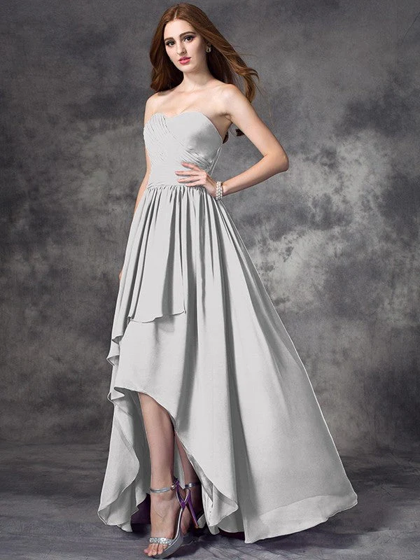 Gorgeous Sweetheart Ruffles Sleeveless High Low Chiffon Bridesmaid Dresses - Image 28
